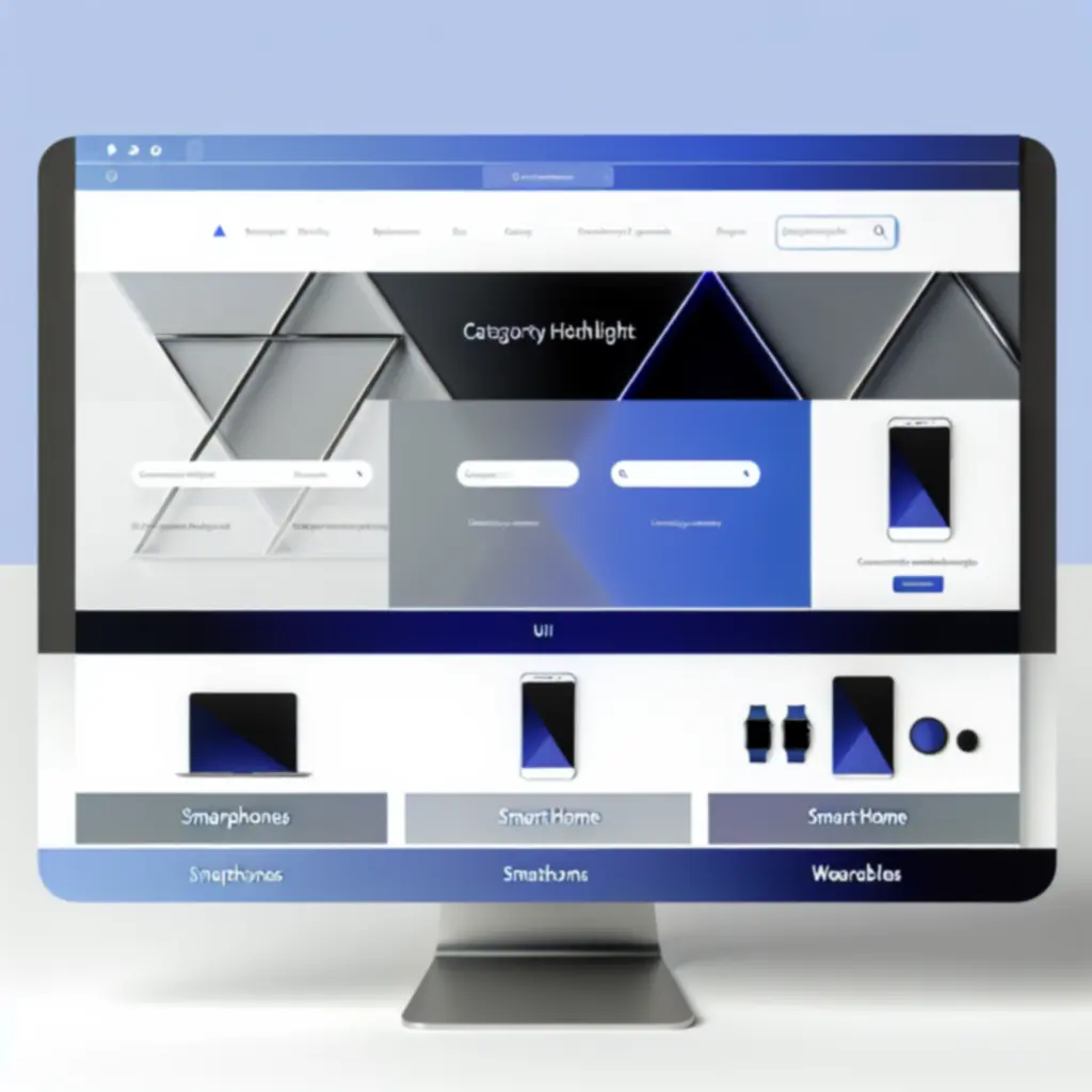 Interfejs zakładek z wyróżnionymi kategoriami: smartfony, laptopy, smart home i wearables