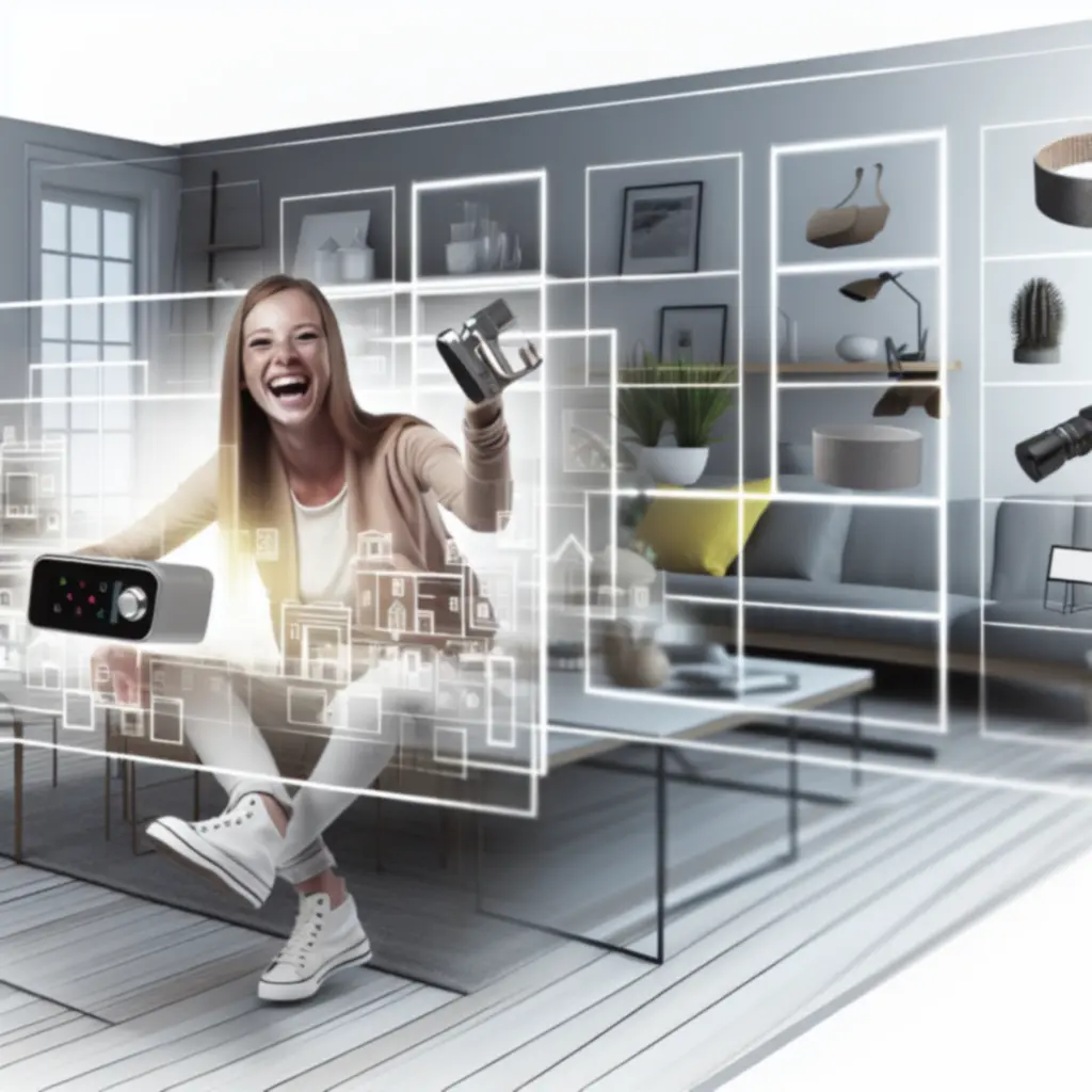 Klient korzystający z zakupionych gadżetów w nowoczesnym wnętrzu