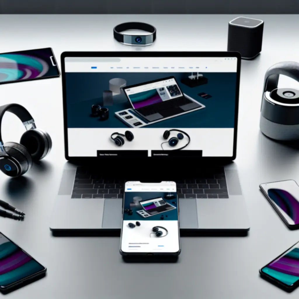 Nowoczesny interfejs sklepu z elektroniką prezentujący różne gadżety