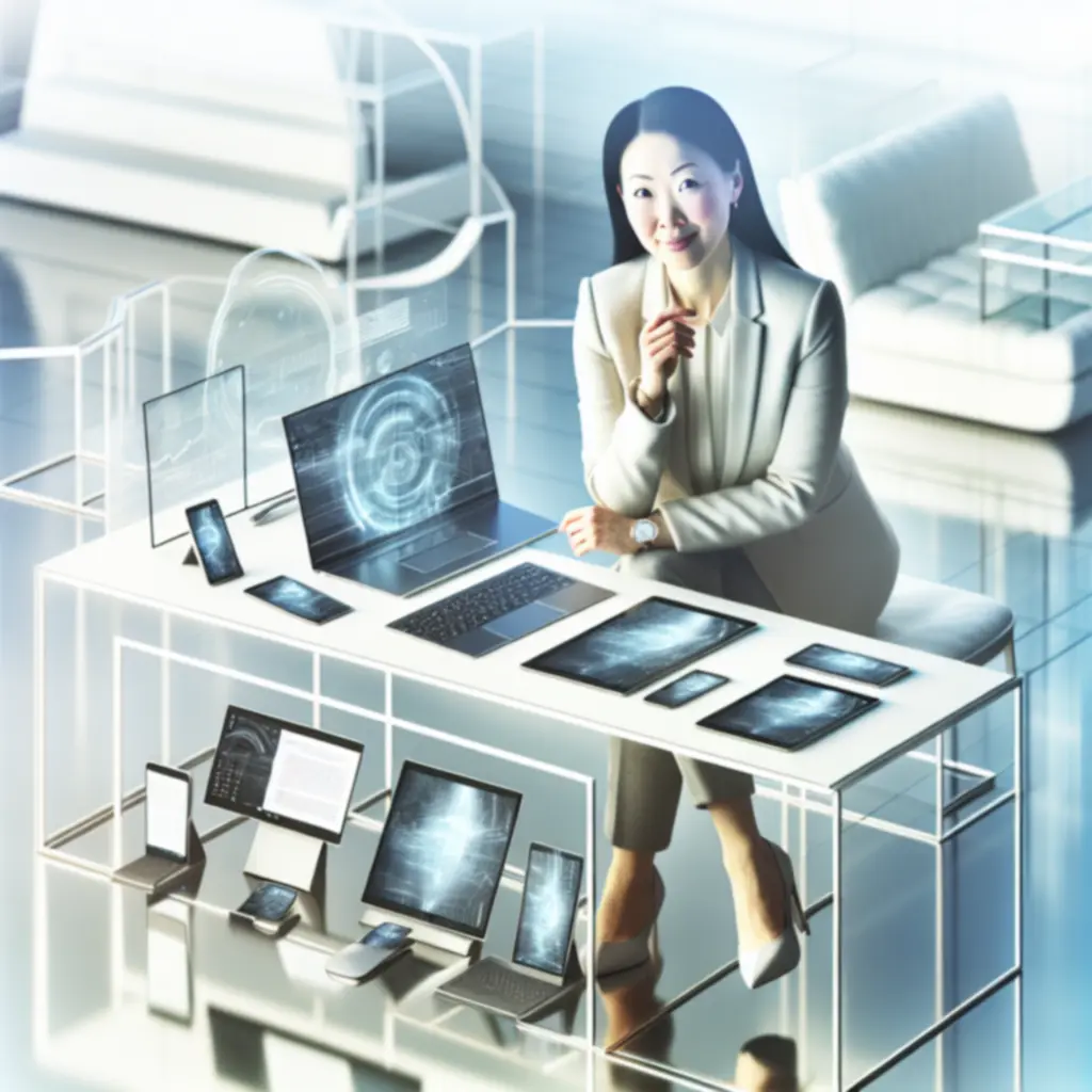 Ekspert technologiczny testujący nowoczesny sprzęt elektroniczny