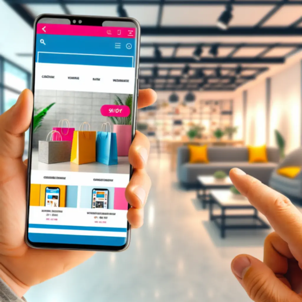 Zakupy internetowe na smartfonie przedstawione w nowoczesnym stylu